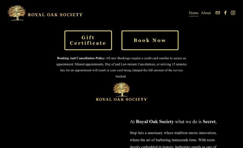 Current Royal Oak Society homepage first screen