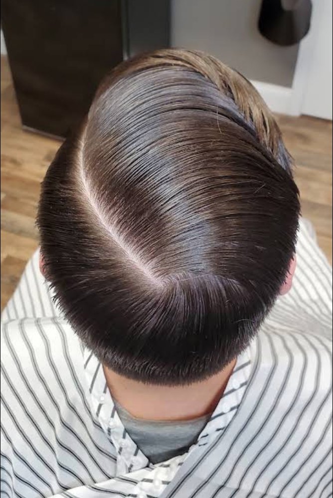 Slicked side part, from above